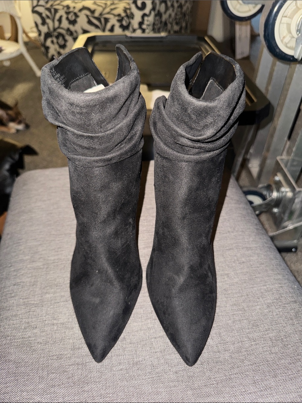 Jessica Simpson Black Suede Pointed Toe Slouch Ankle Boots